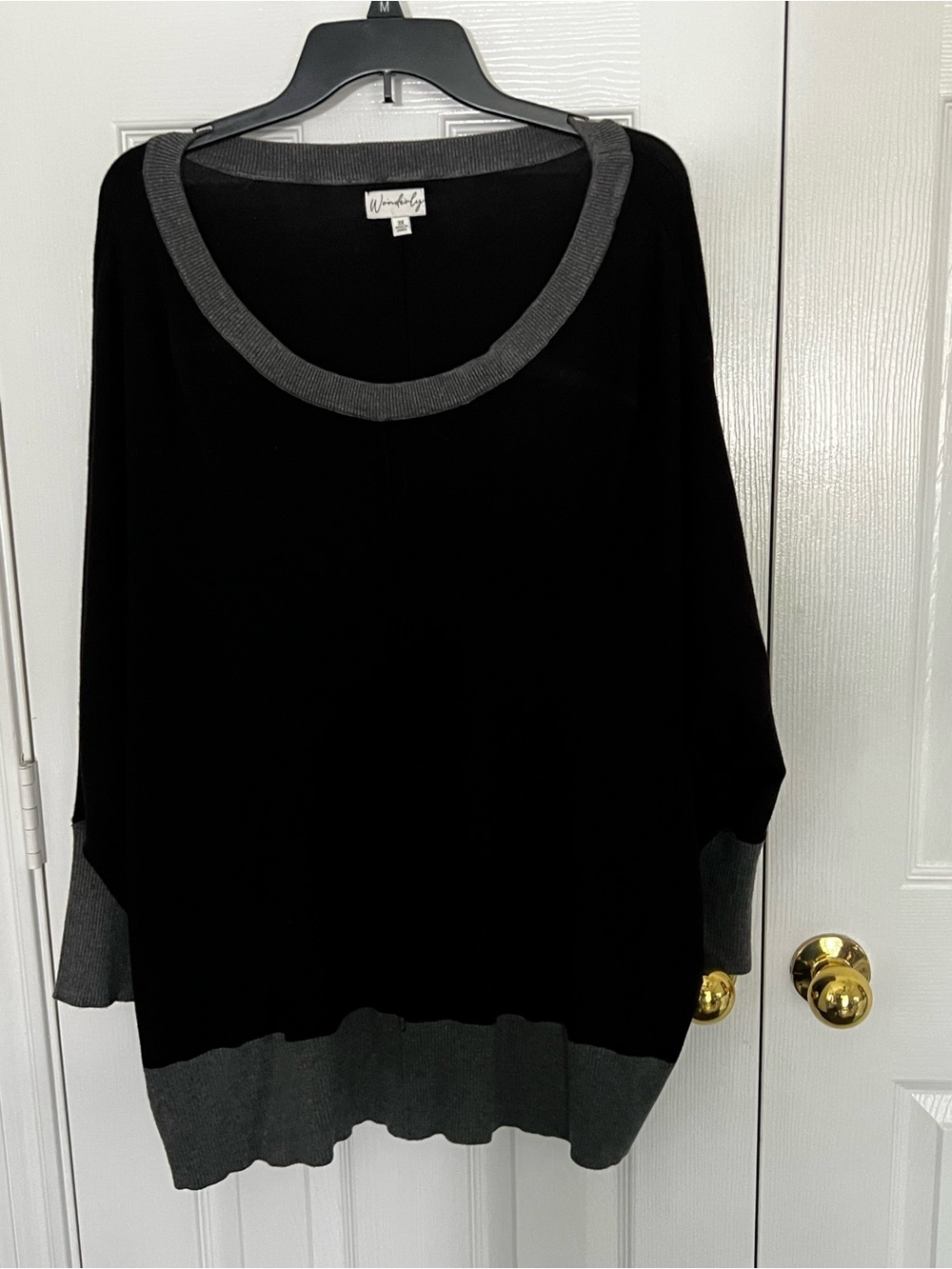 Wonderly Black Scoop Neck Sweater with Gray Trim